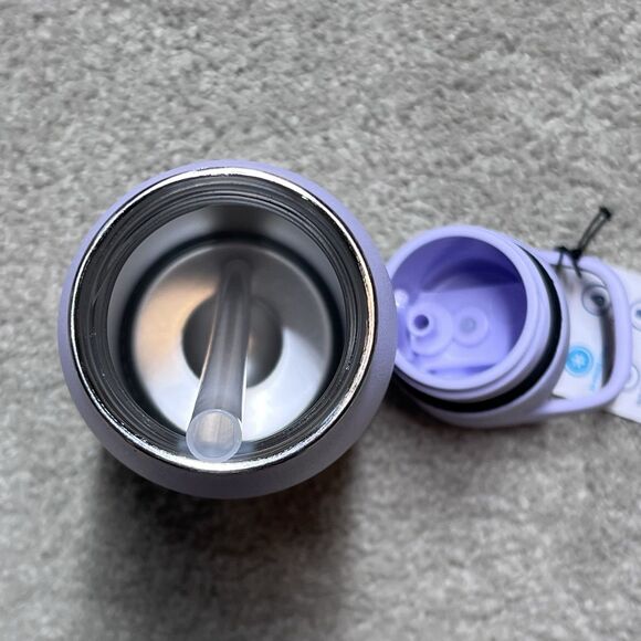 NWT Life is Good Stainless Steel 14 oz Water Bottle Purple Flip Flops Straw New - Picture 9 of 11